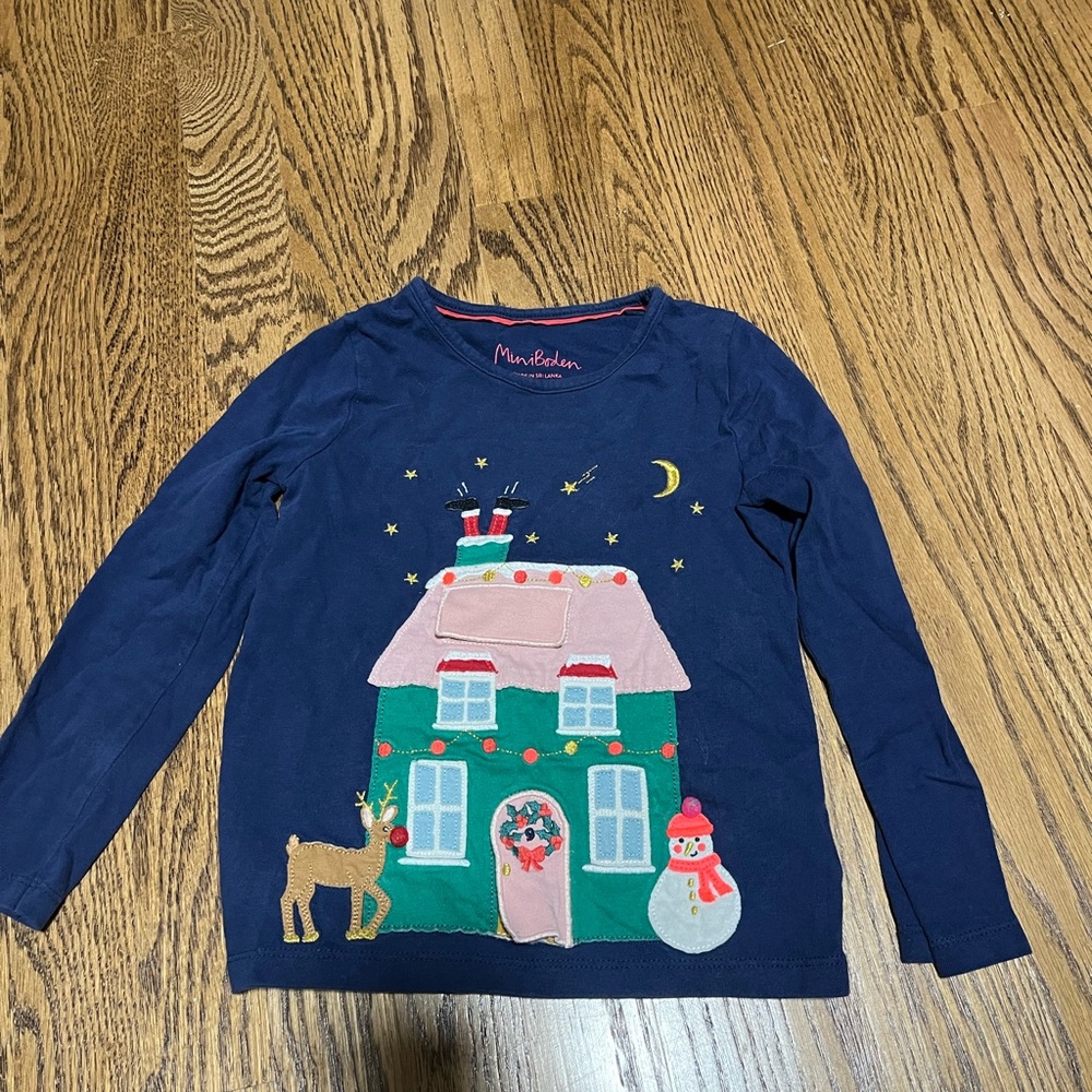 Mini Boden Navy Kids Shirt with Festive Design